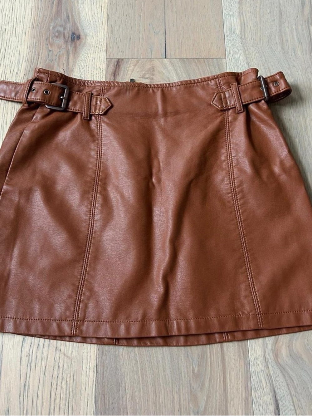 Free People Faux Leather Mini Skirt in Cognac